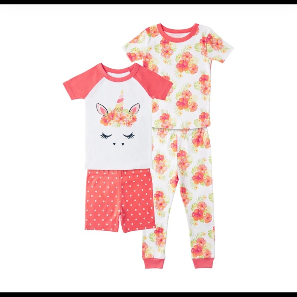 Girls 2 pairs size 4T 5T or 6 pajamas unicorn floral lightweight